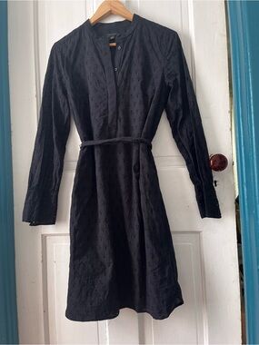 Ann Taylor Black Long-Sleeve Eyelet Shirt Dress M